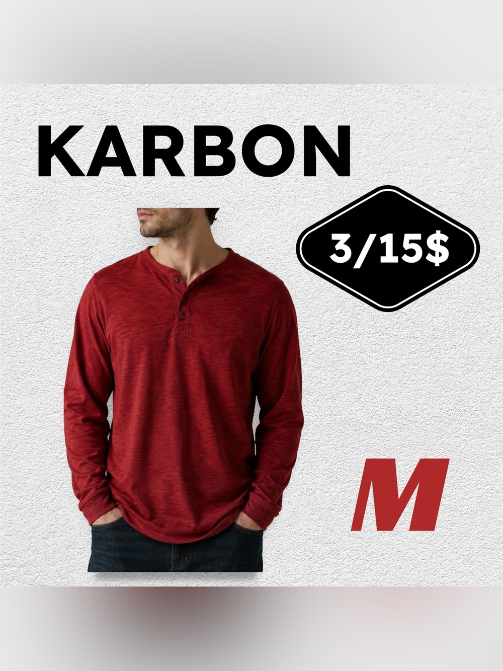 🔶3/15$🇨🇦✌️KARBON | M |  Men’s Burgundy Long Sleeve Henley Shirt ❗️read